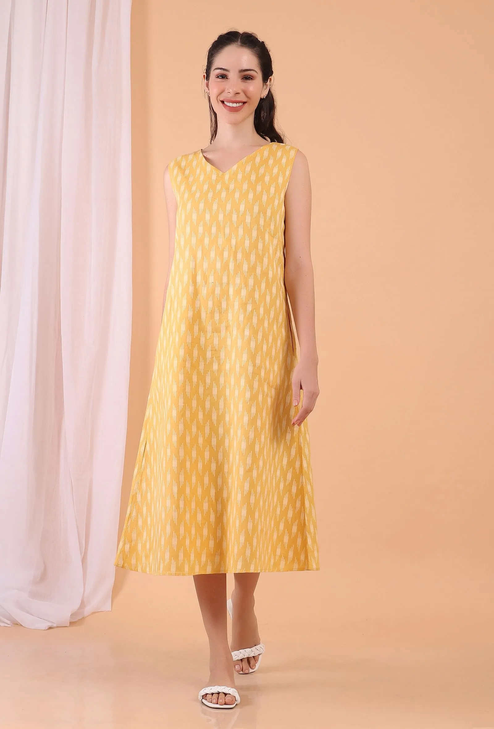 Mustard Yellow Woven Cotton Dress