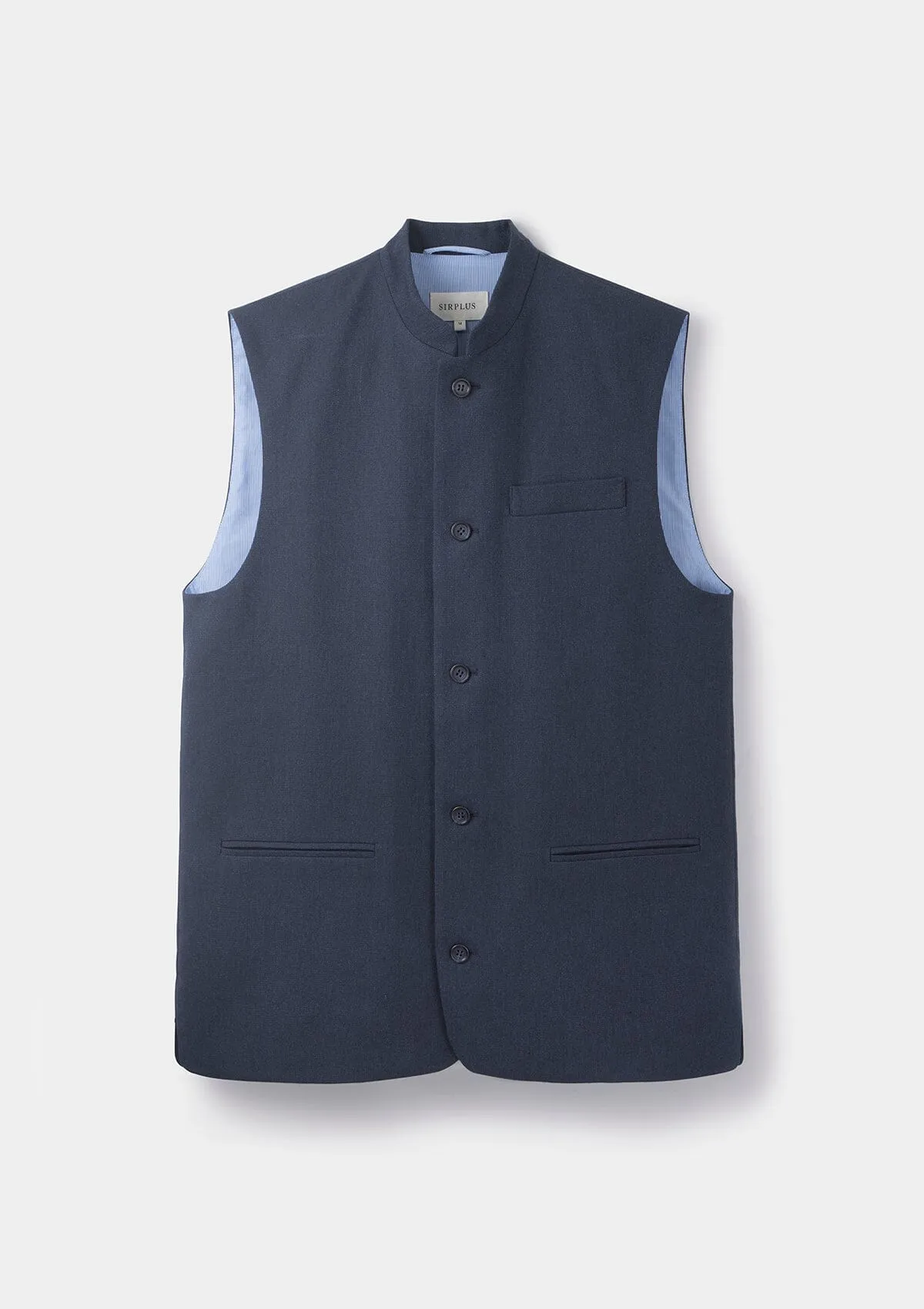 Navy Cotton Linen Nehru Waistcoat