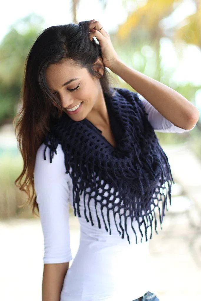 Navy Infinity Fringe Scarf