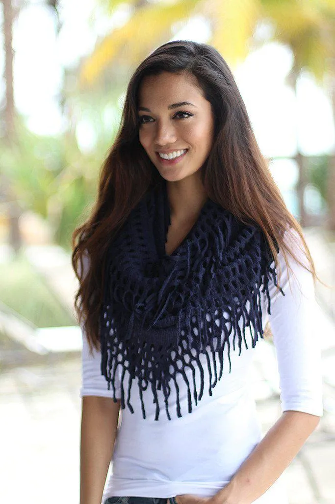 Navy Infinity Fringe Scarf