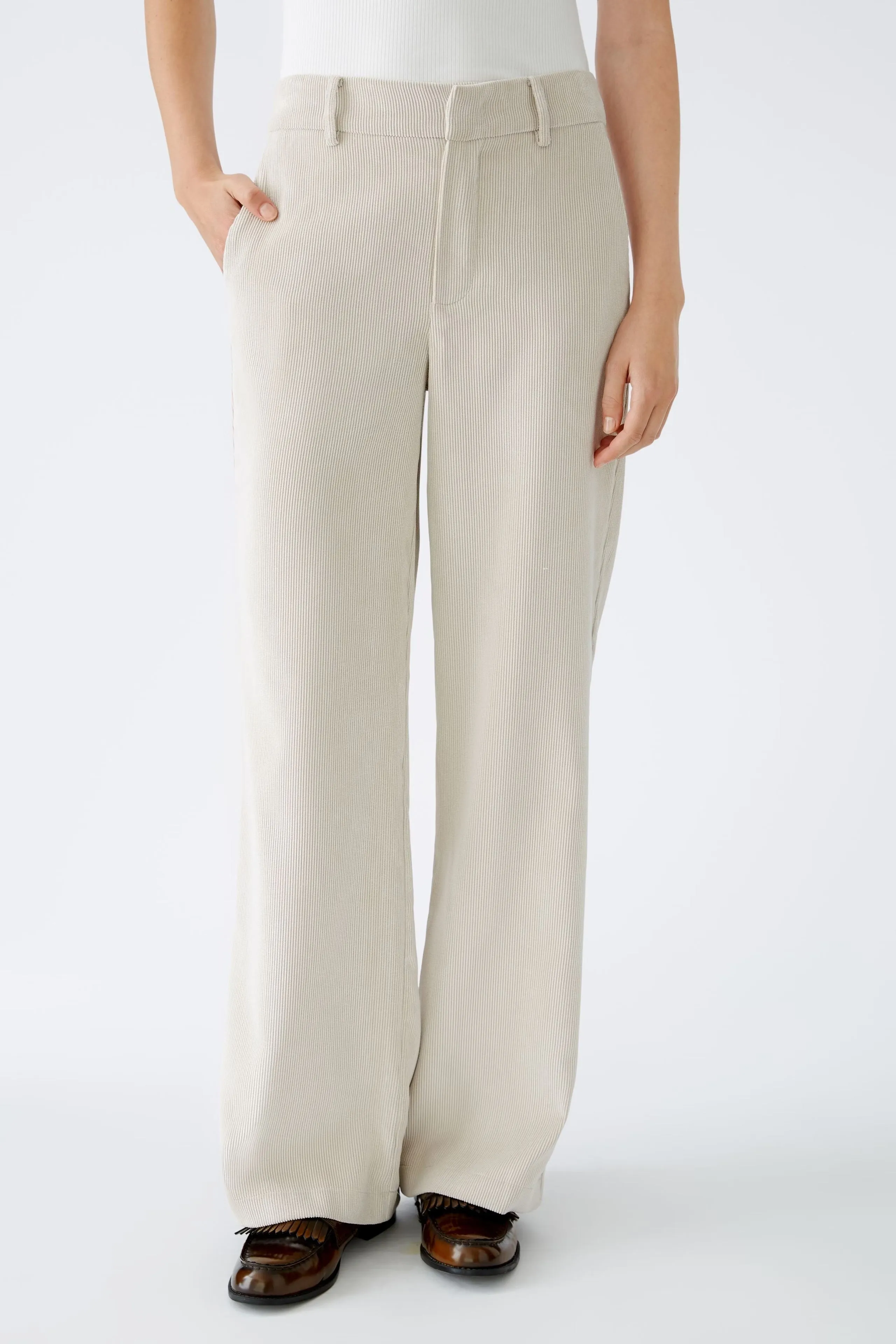 Oui Corduroy Trousers Light Beige Melange