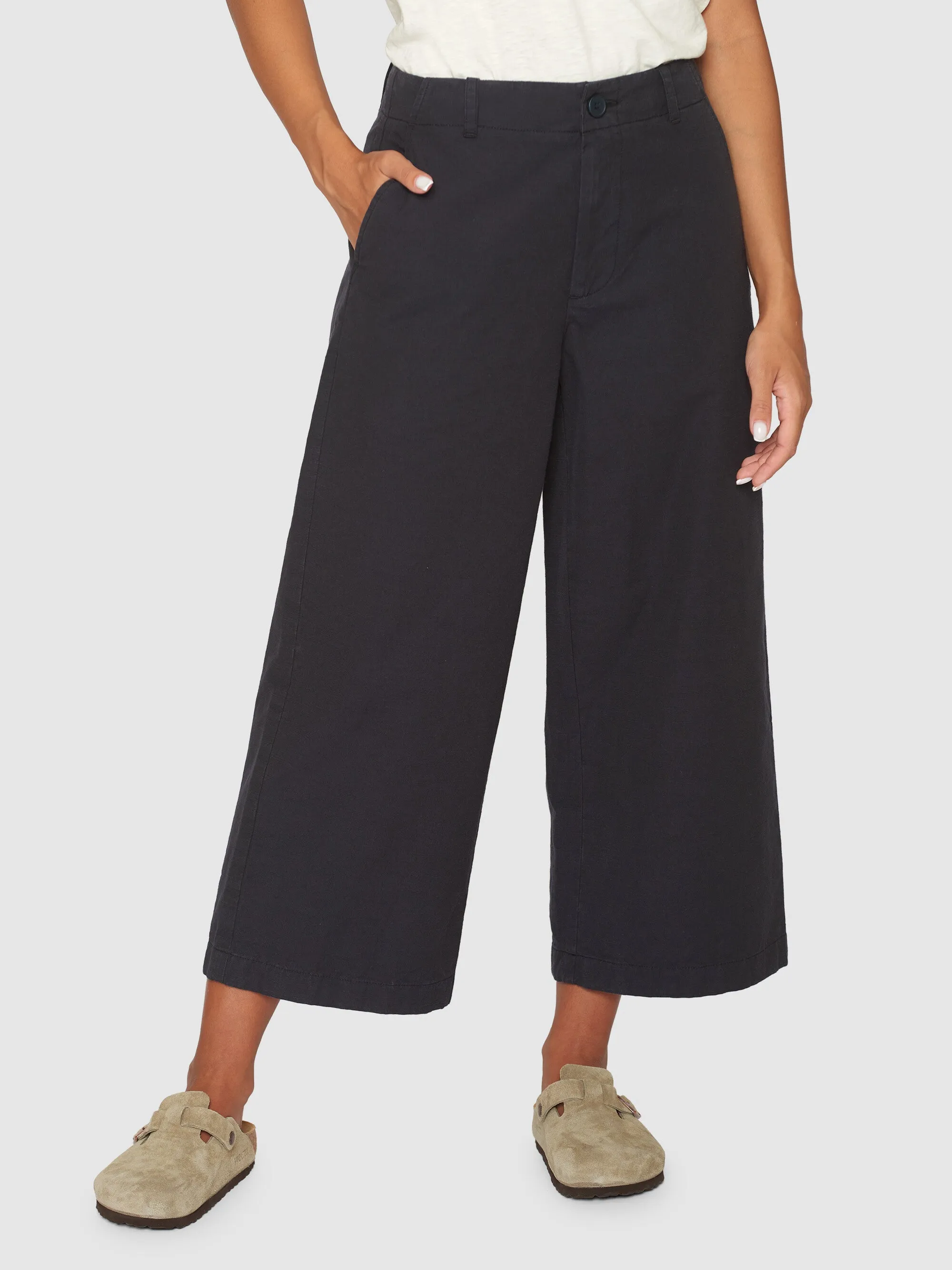 POSEY mid-rise wide slub yarn cropped pants - GOTS/Vegan - Black Jet