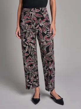 Print Pull-On Crop Wide Leg Pants, Moss Crepe