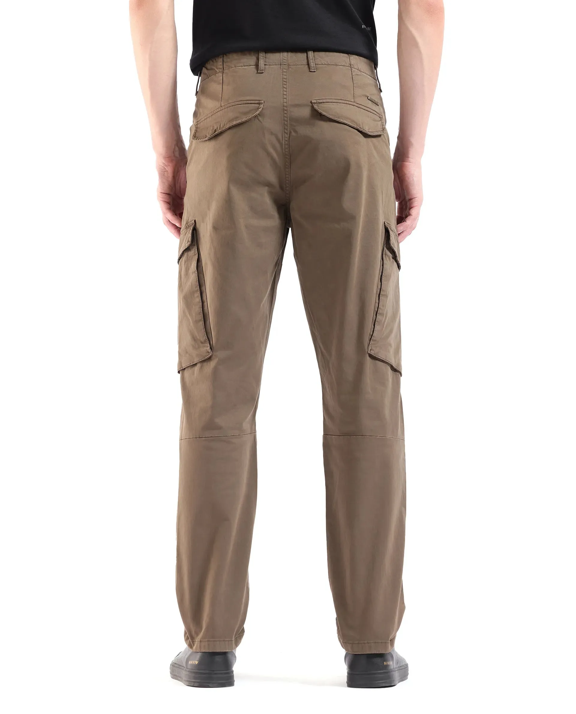 Rare Rabbit Men Ceder-1 Olive Button and Zip Closure Multi-Pocket Plain Cargo Trouser