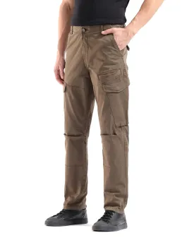 Rare Rabbit Men Ceder-1 Olive Button and Zip Closure Multi-Pocket Plain Cargo Trouser