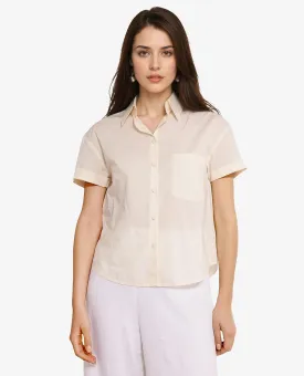 Rareism Women Mium Beige Short Sleeve Collared Collar Button Plain Shirt