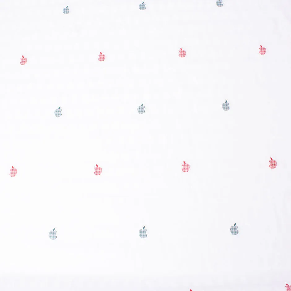 Red/Blue Apple Embroidered White Superfine Cotton