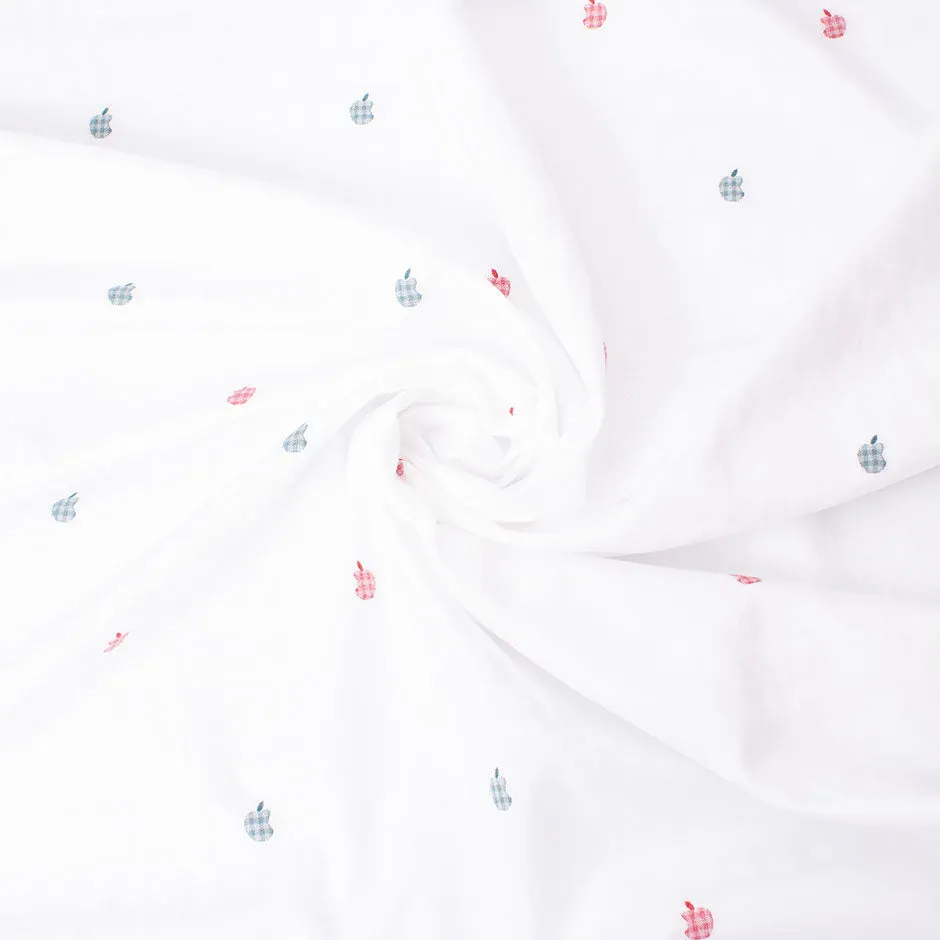 Red/Blue Apple Embroidered White Superfine Cotton