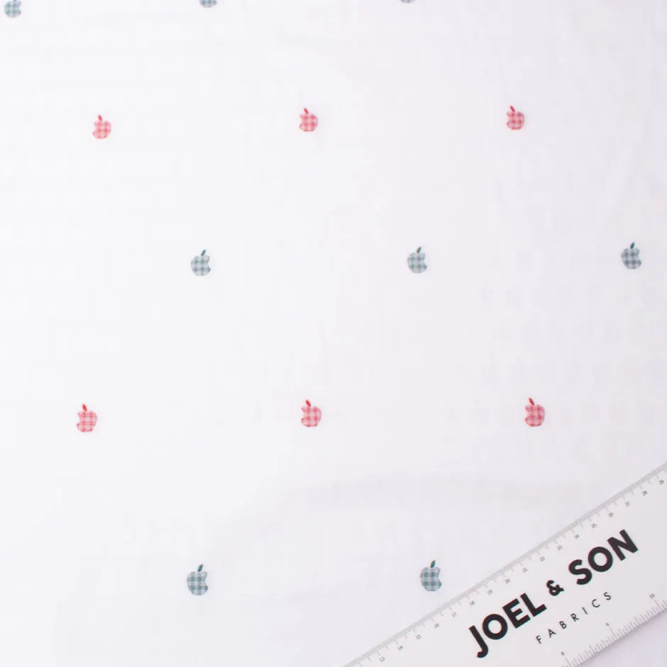 Red/Blue Apple Embroidered White Superfine Cotton