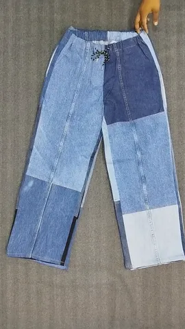 Rework Style Denim Patchwork Pull on Pants