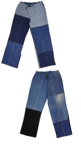 Rework Style Denim Patchwork Pull on Pants