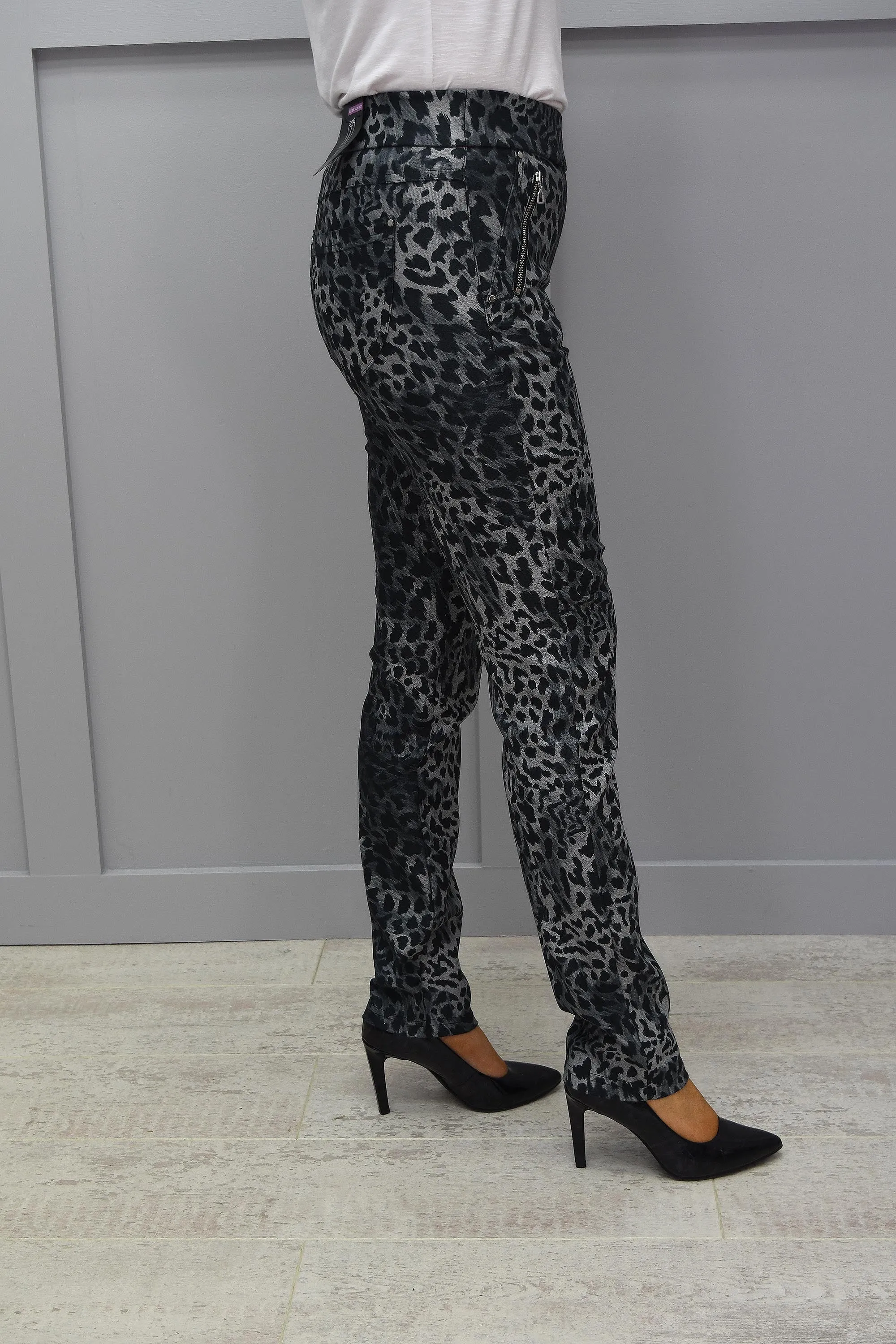 Robell Nena Leopard Print Grey Trousers - 52545 54762 93