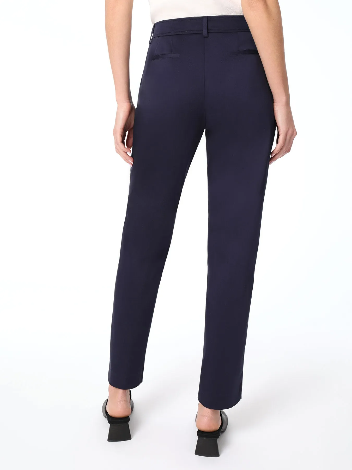 Sateen Fly Front Slim Leg Pants