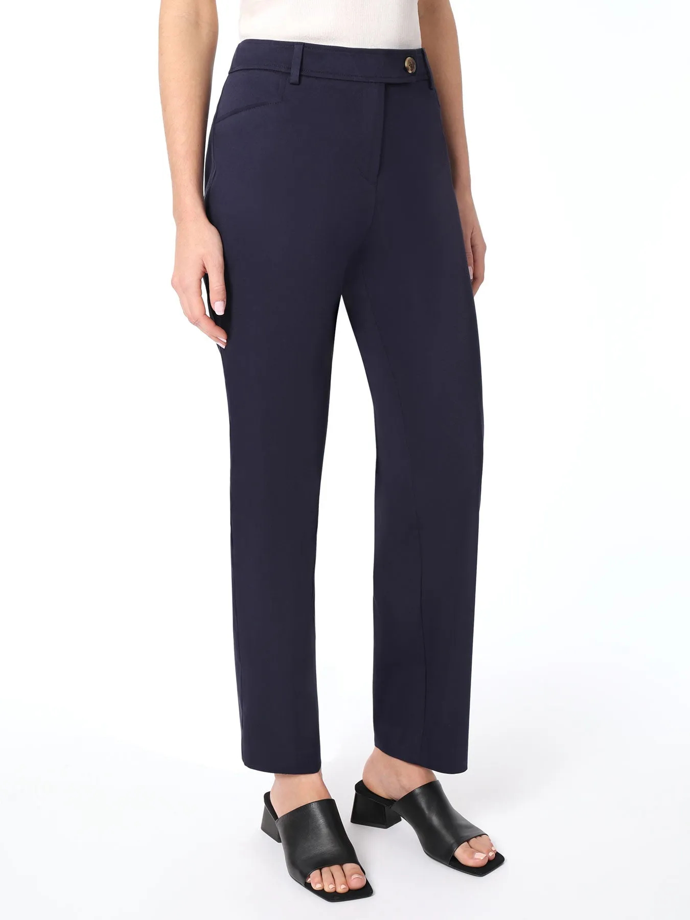 Sateen Fly Front Slim Leg Pants