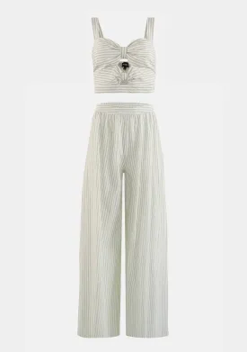 Shoulder Strap Stripe Top & High Waisted Long Pants Set