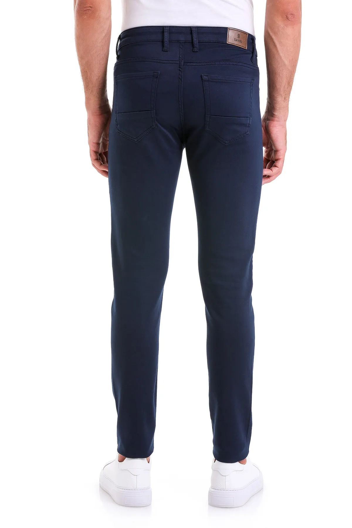 Slim Fit Low Waist Navy Cotton Casual Pants