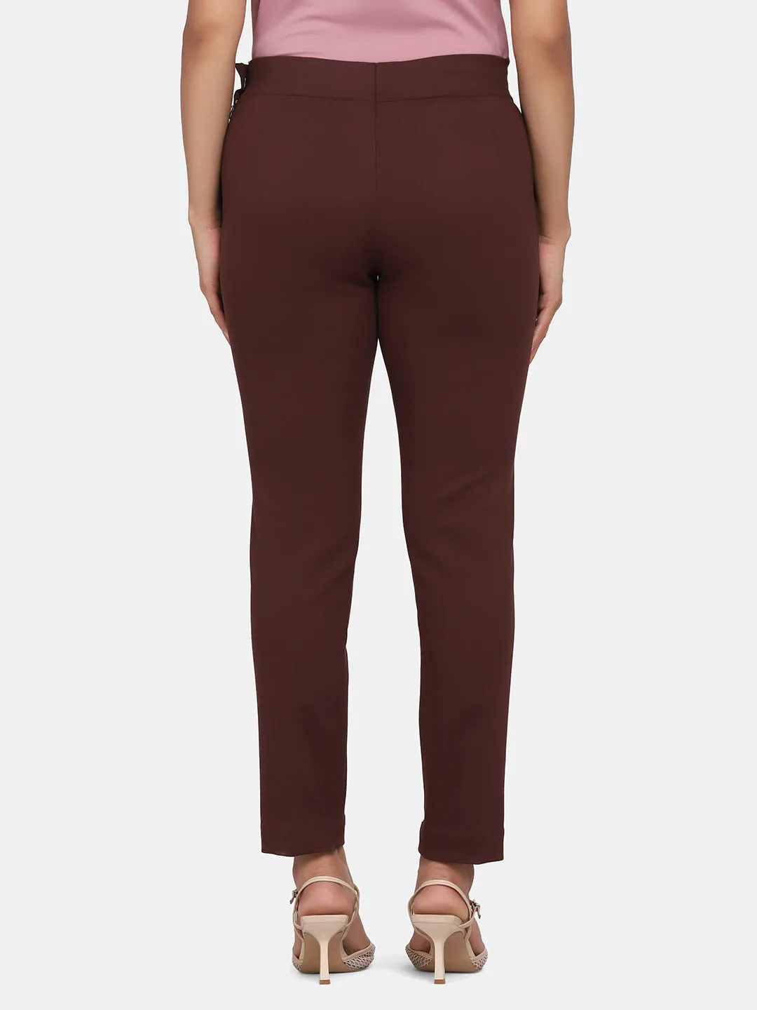 Slim-Fit Stretch Trousers For Women- Chocolate Brown