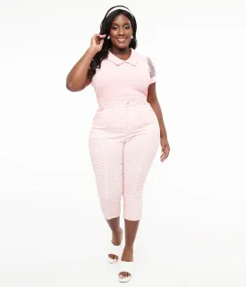 Smak Parlour Plus Size Pink & White Gingham Capri Pants