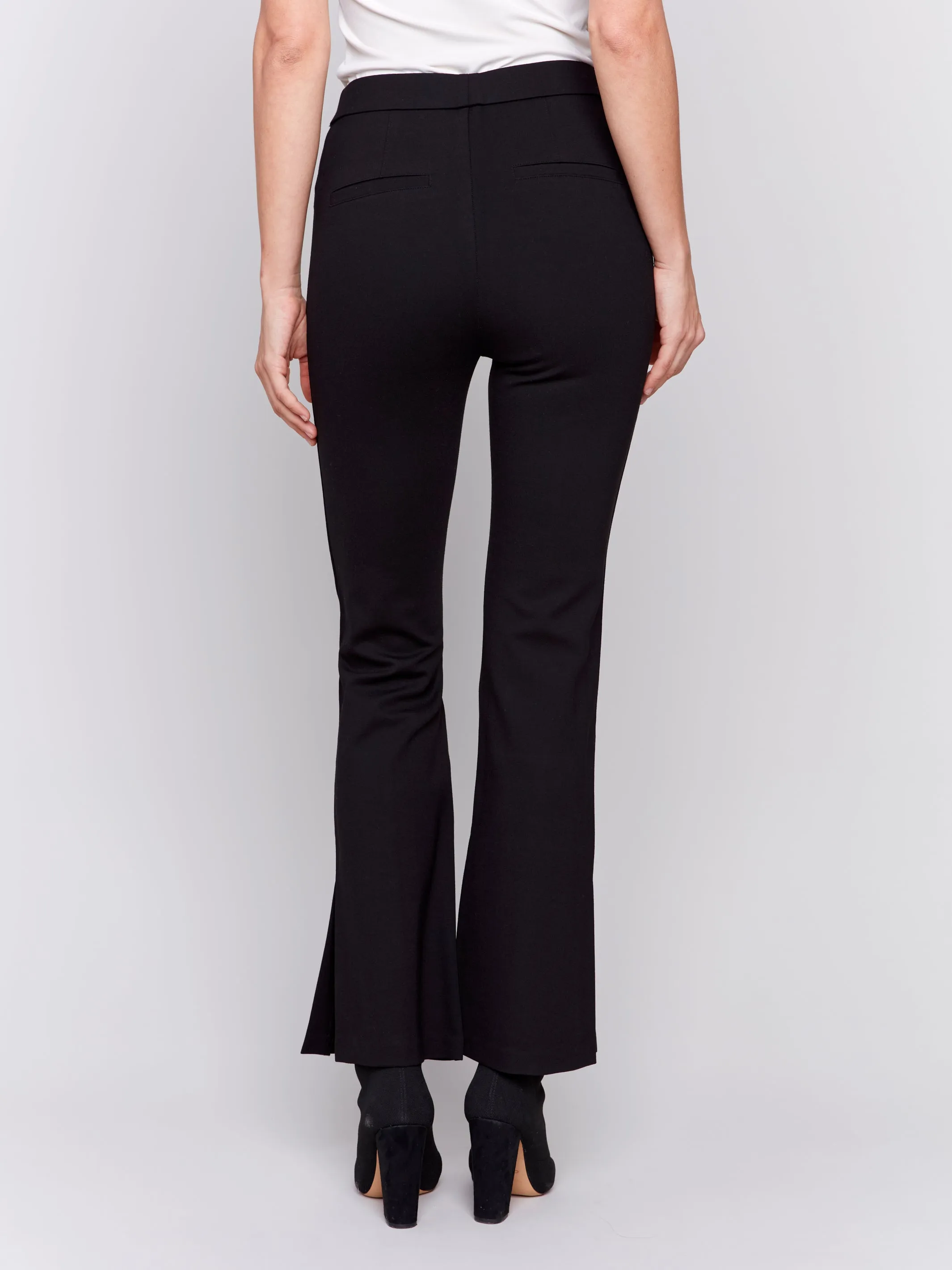 Solid Flare Ponte Pant w/ Side Slit Black by Charlie B