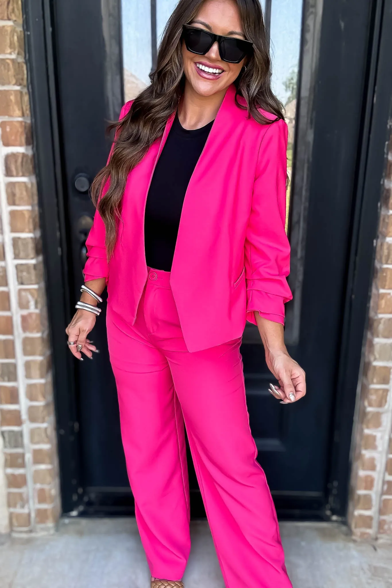 State Of Mind Fuchsia Full-Length Vertigo Blazer Pants