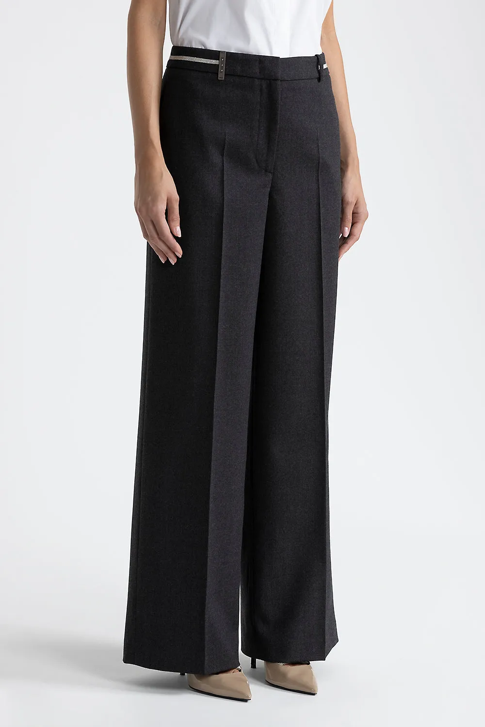 Stretch wool palazzo trousers