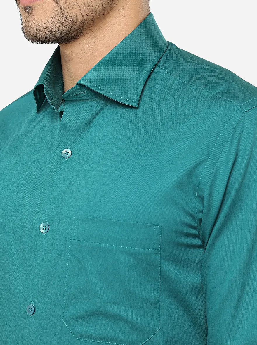 Teal Solid Slim Fit Formal Shirt | Metal