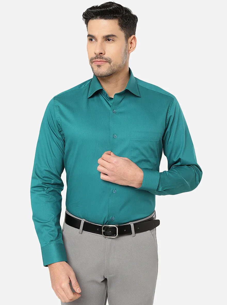 Teal Solid Slim Fit Formal Shirt | Metal