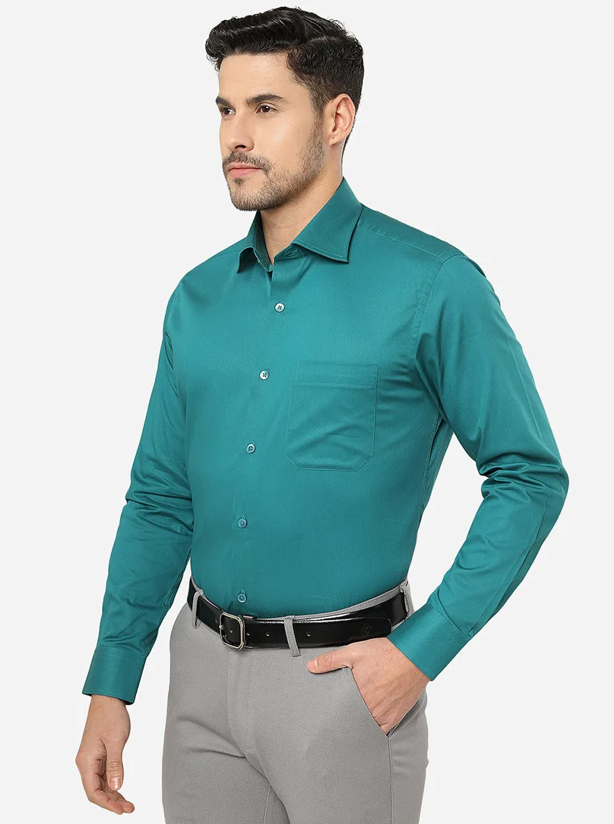 Teal Solid Slim Fit Formal Shirt | Metal