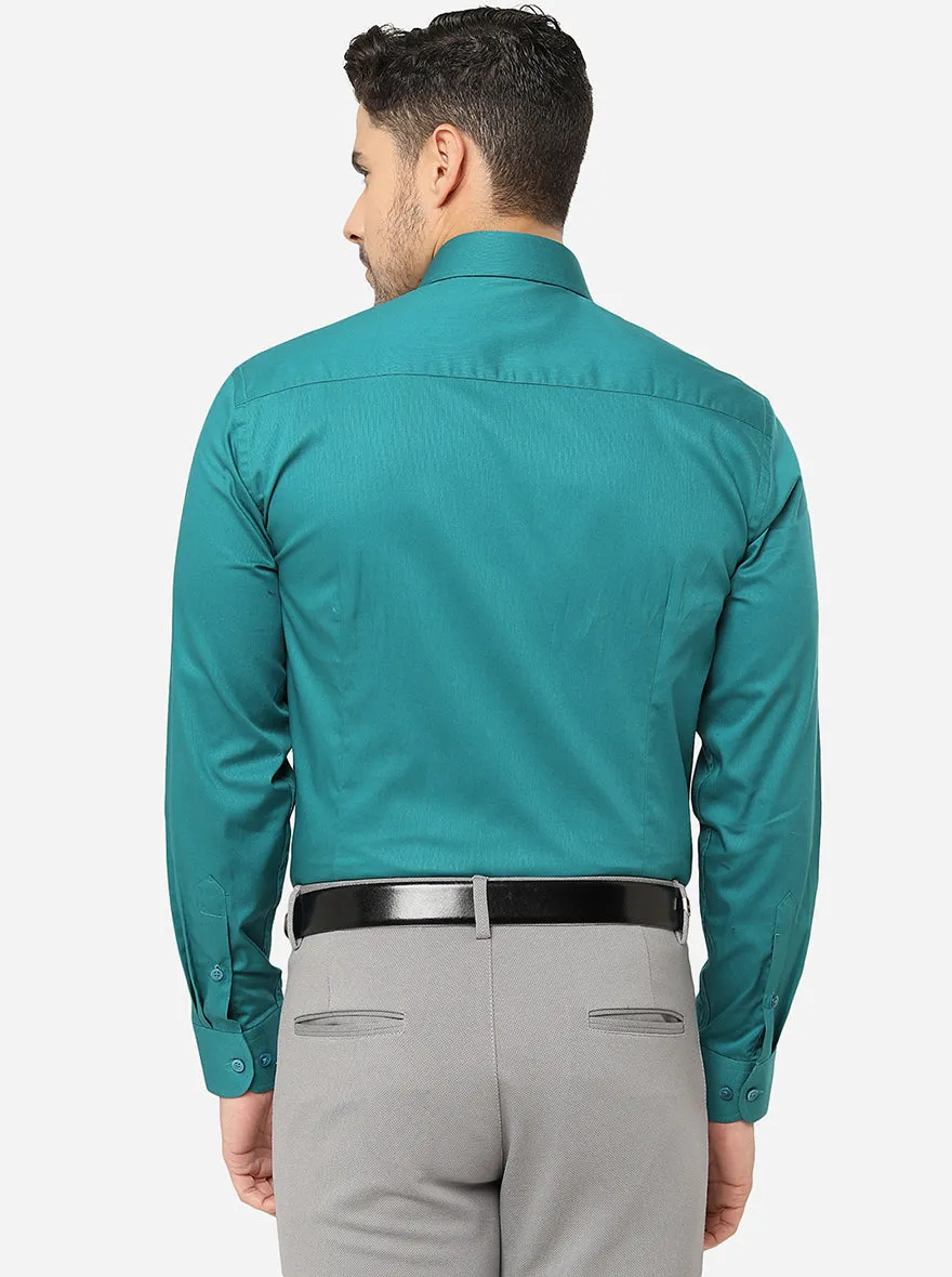 Teal Solid Slim Fit Formal Shirt | Metal