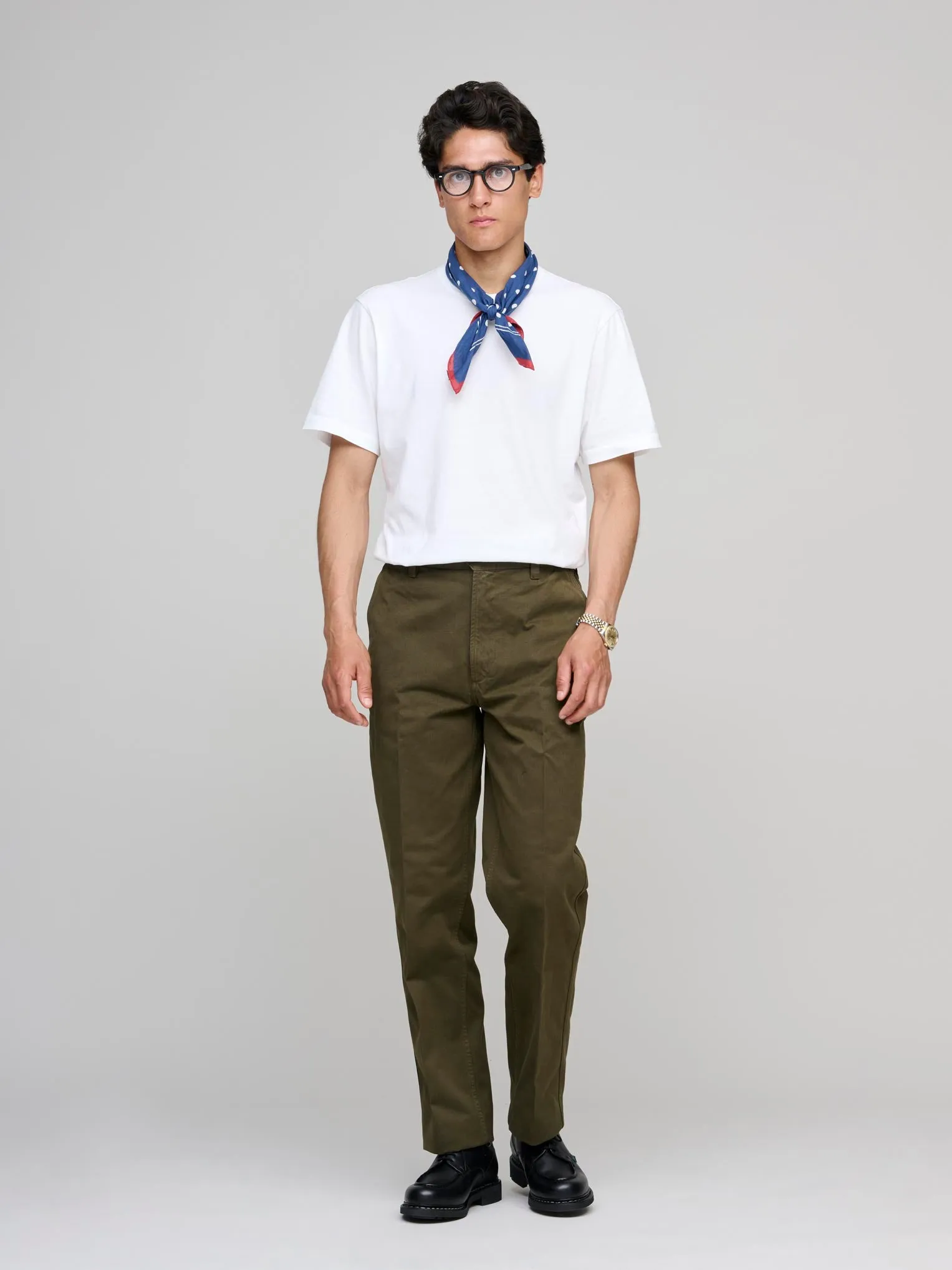 Textured Cotton Flat Front Chino, Olive