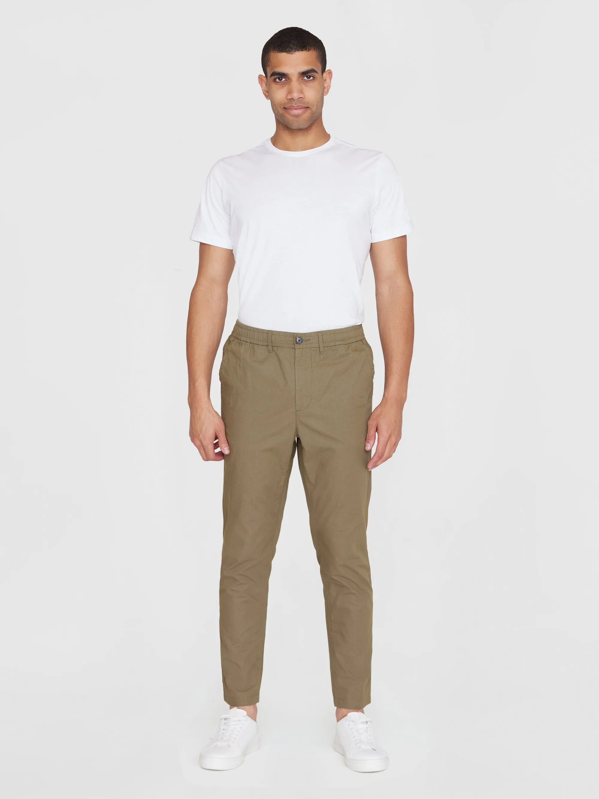 TIM tapered poplin elastic waist string pants - GOTS/Vegan - Burned Olive