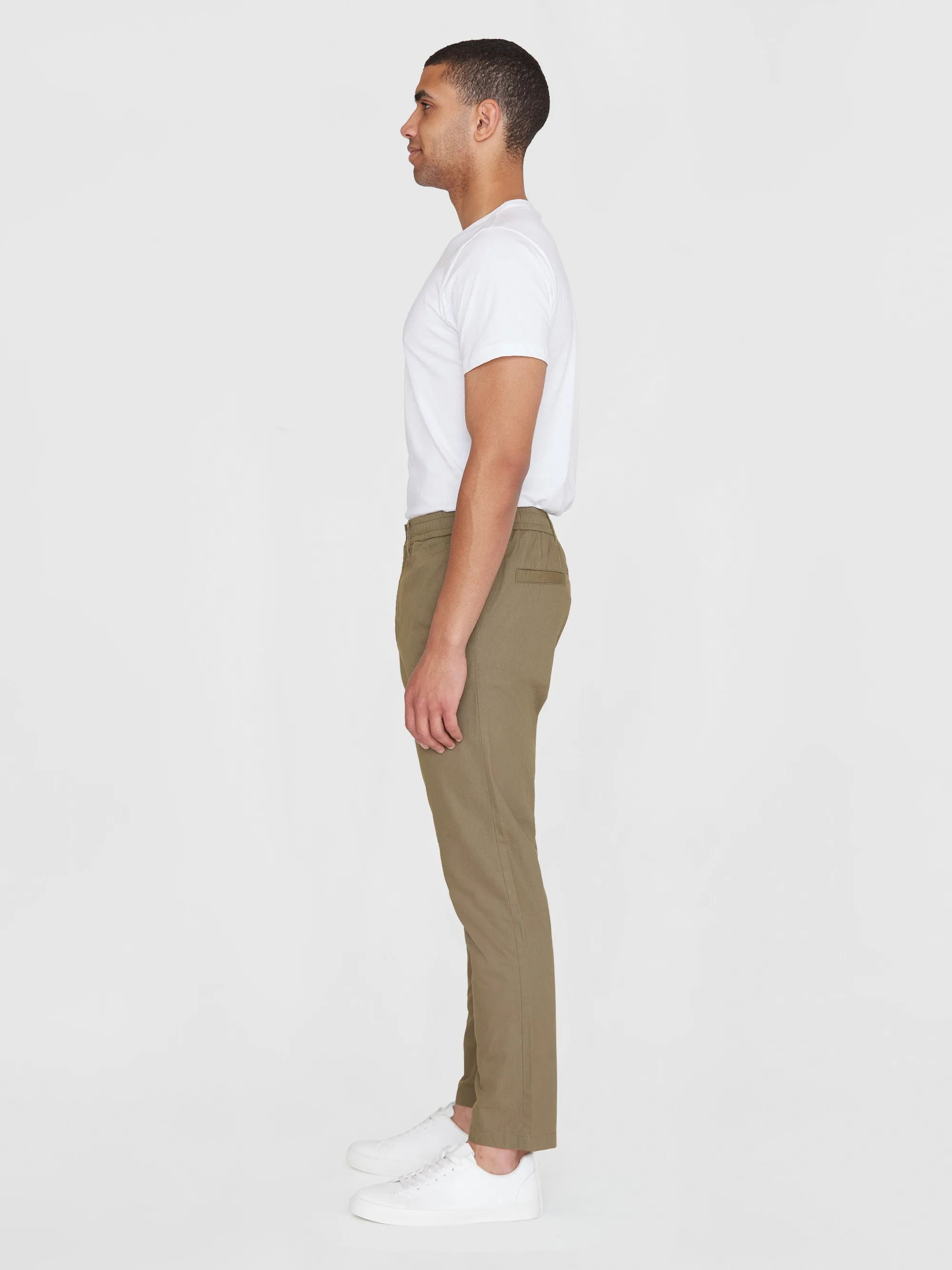 TIM tapered poplin elastic waist string pants - GOTS/Vegan - Burned Olive