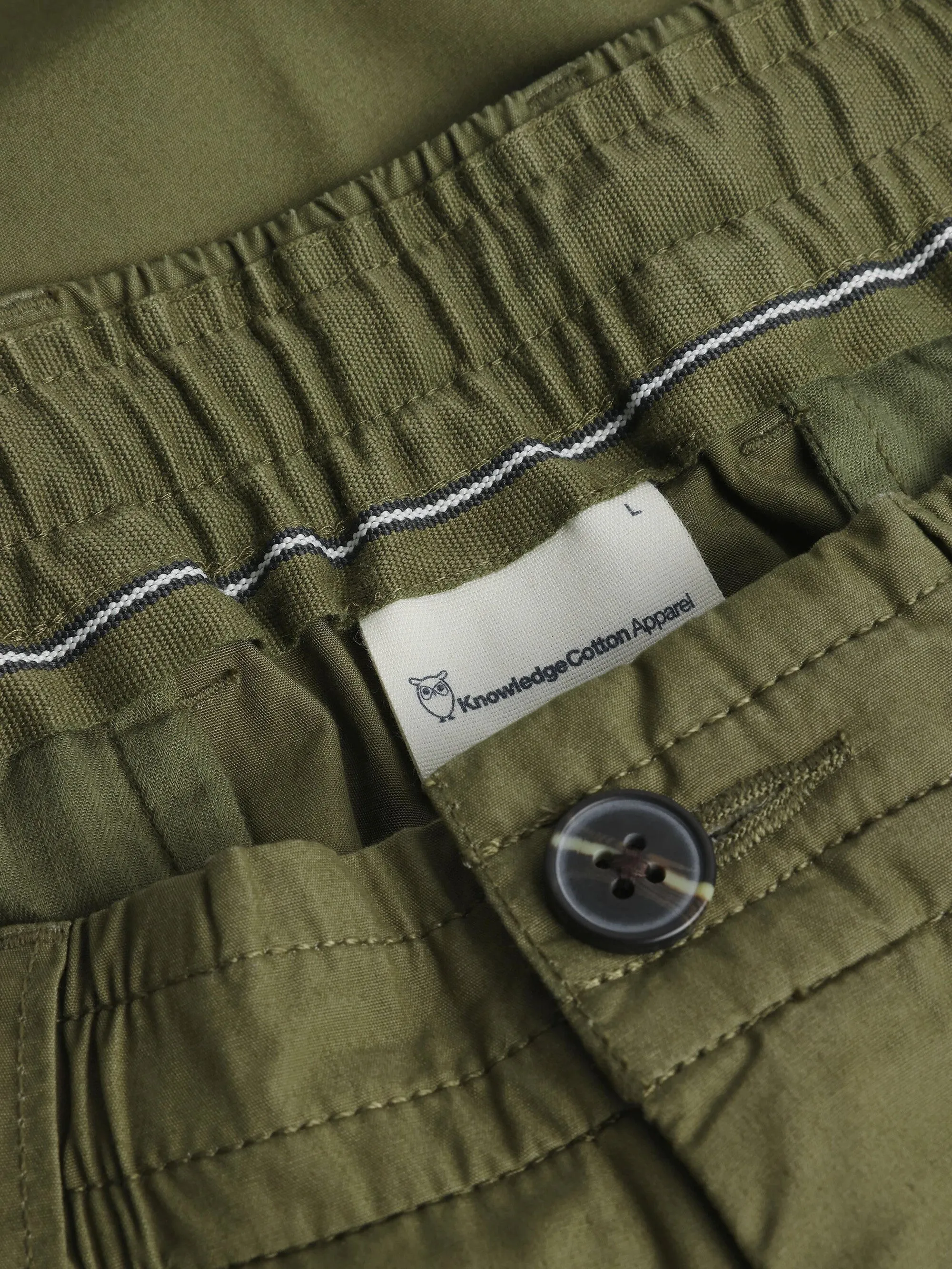 TIM tapered poplin elastic waist string pants - GOTS/Vegan - Burned Olive