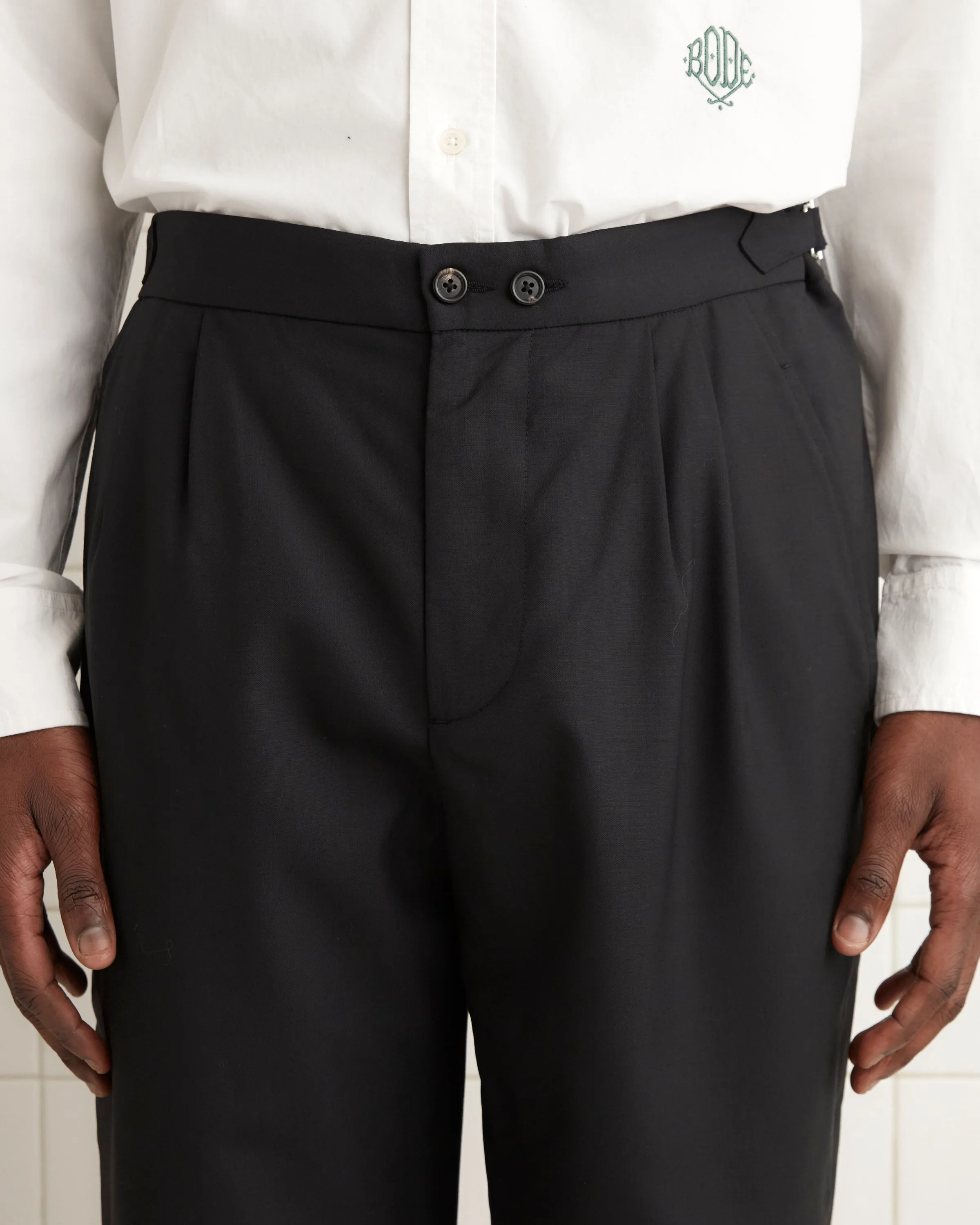 Tropical Wool Double-Button Trousers