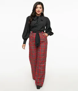 Unique Vintage 1950s Red Plaid Wide Leg Trousers