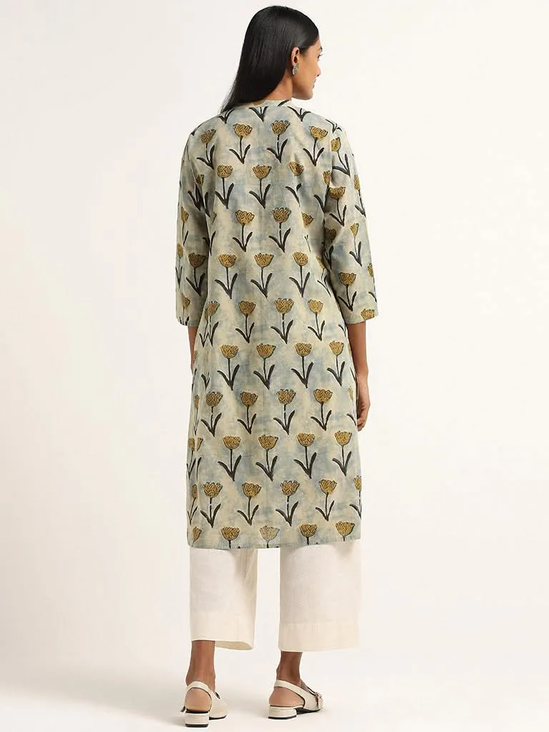 Utsa Indigo Floral Cotton Kurta