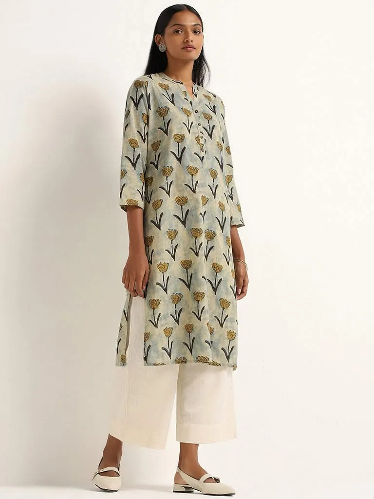 Utsa Indigo Floral Cotton Kurta