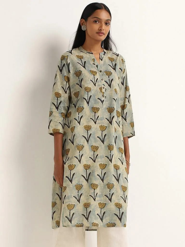 Utsa Indigo Floral Cotton Kurta