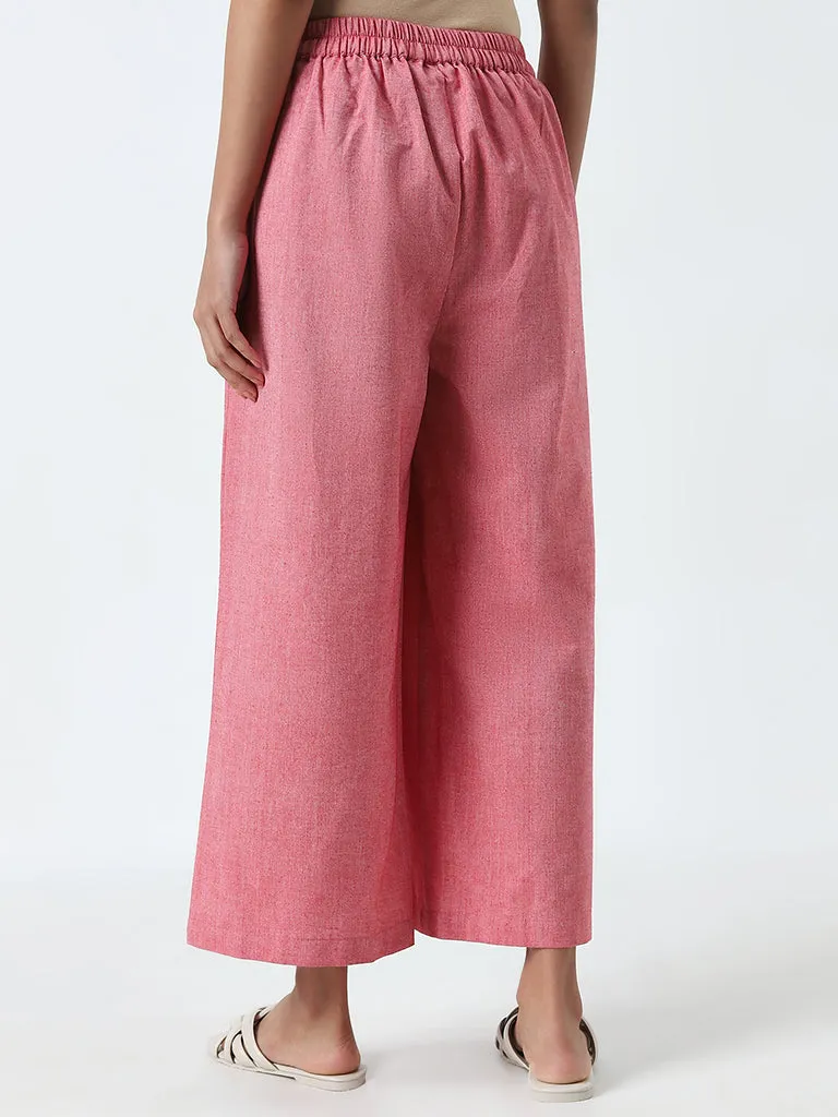 Utsa Light Pink High-Rise Straight Cotton Pants