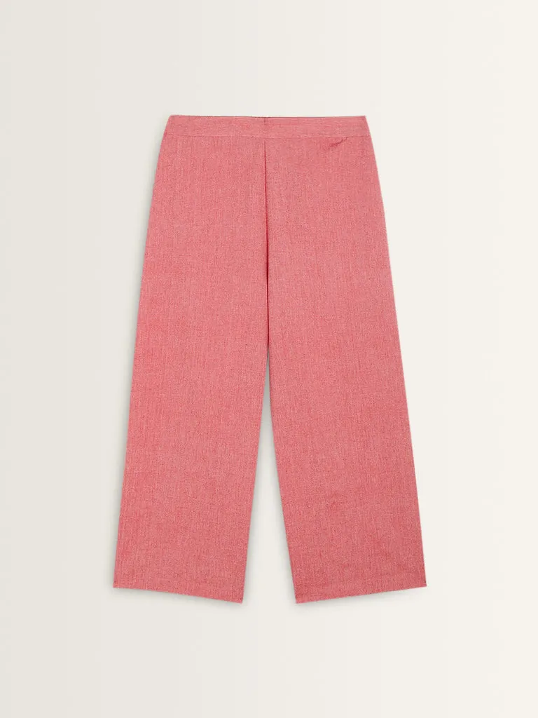 Utsa Light Pink High-Rise Straight Cotton Pants