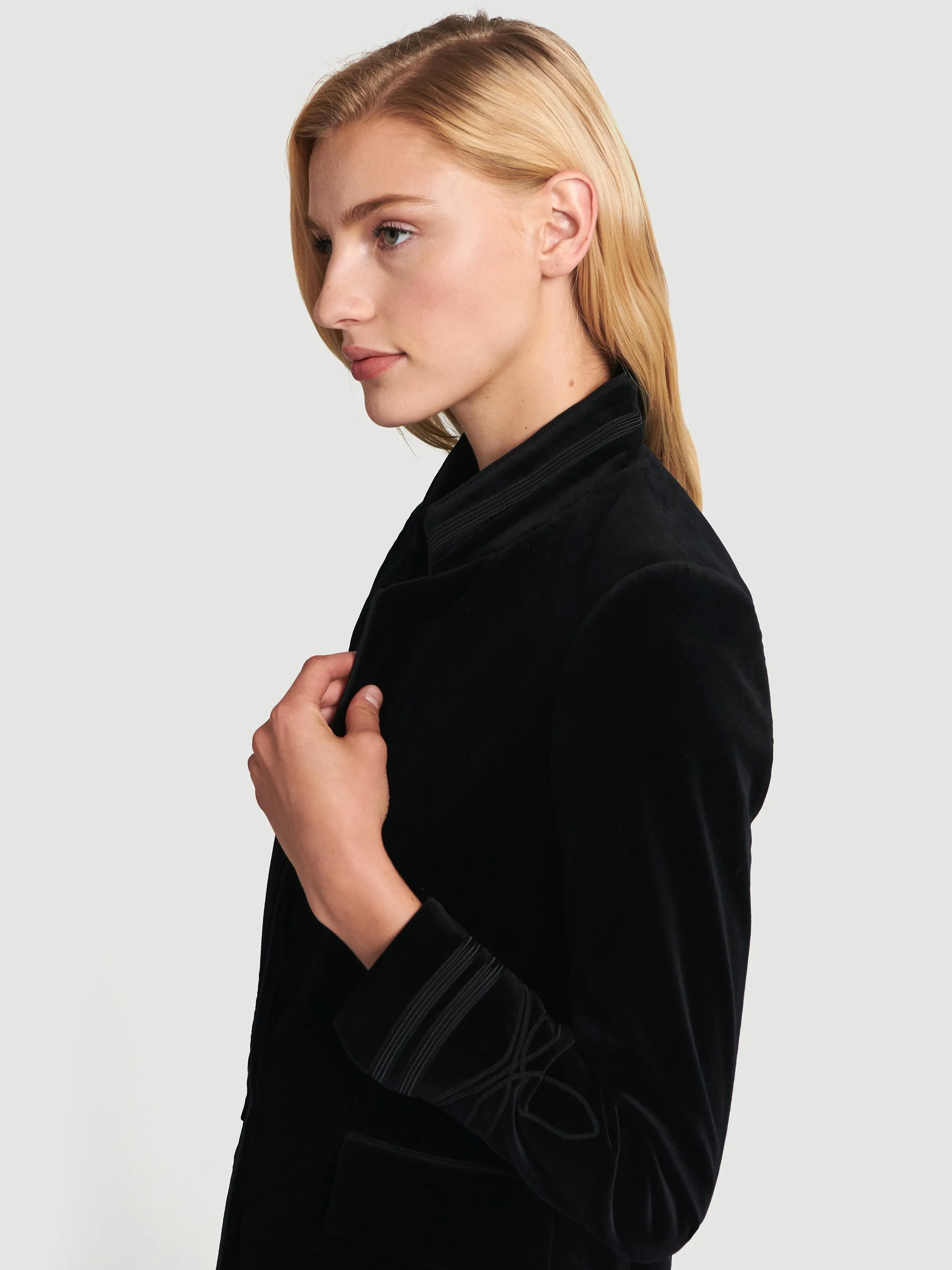 Velvet Stand Soutache Jacket -- Noir