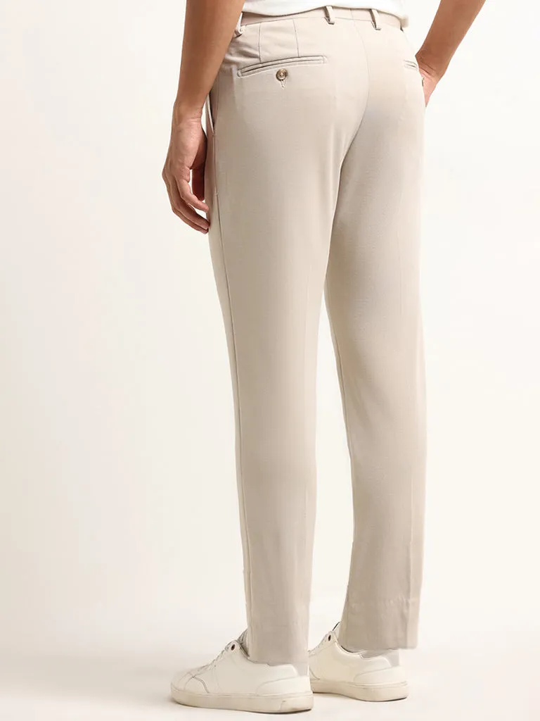 WES Formals Beige Mid Rise Slim Tapered Fit Trousers