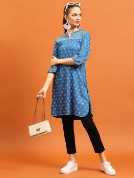 Women Blue Ornamental Printed Kurti