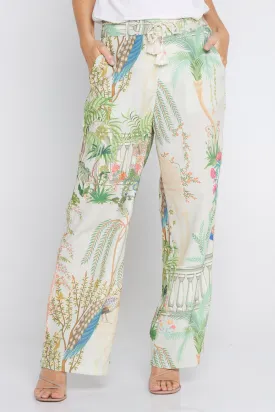 Zafira Linen Pants - Peacock Print